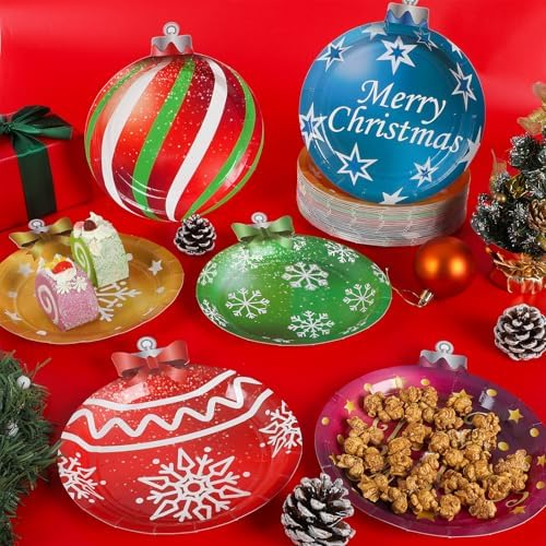 60 Count Christmas Ball Shaped Paper Plates Set