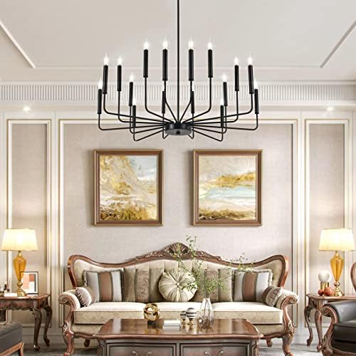 Modern Black Farmhouse Chandelier with 16 Lights