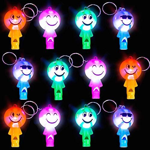 ArtCreativity Light Up Keychains with Whistles Set of 12