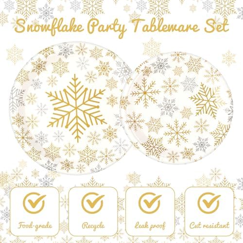 Yungyan 120Pcs Snowflake Paper Plates Christmas Party Plates