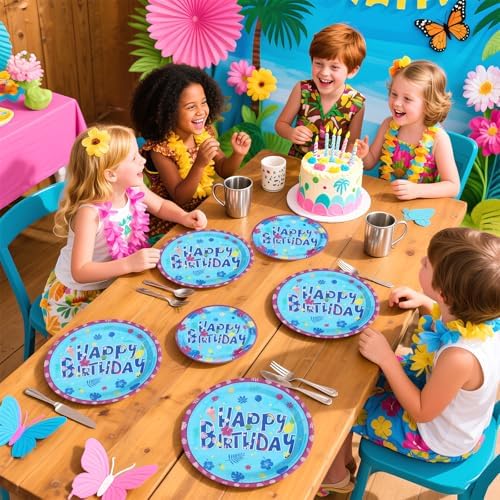 Hawaiian Birthday Plates Napkins Set 24 96Pcs