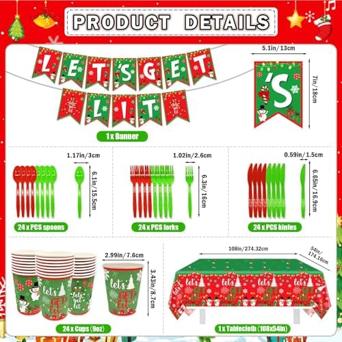 181Pcs Lets Get Lit Christmas Party Tableware Set