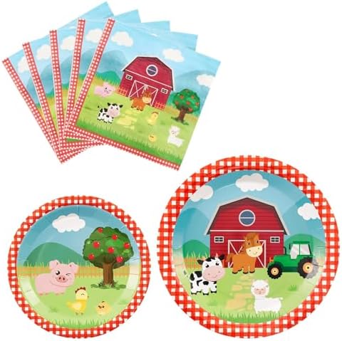 WERNNSAI Farm Plates and Napkins 48PCS Set for 16 Guests