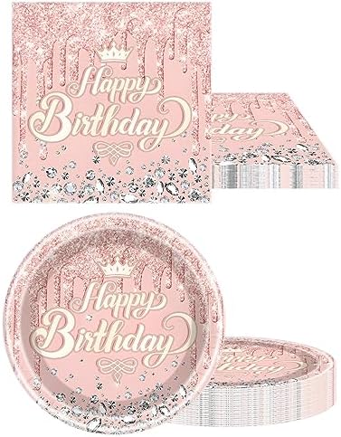 Pink Rose Gold Glitter Diamond Party Plate Set