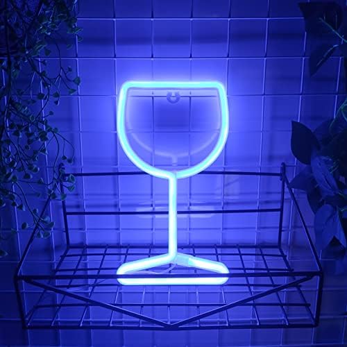 JYWJ Blue Neon Wine Glass Light Sign USB Powered