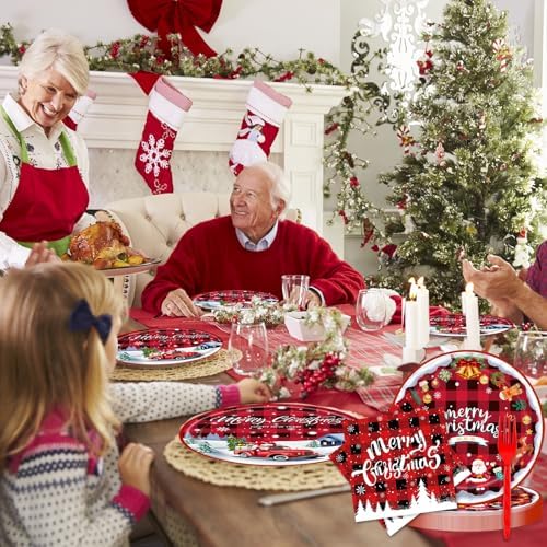 96PCS Christmas Paper Plates and Napkins Set for 24 Guests