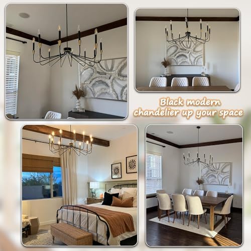 12-Light Black Modern Farmhouse Chandelier for Dining Room and Entryway