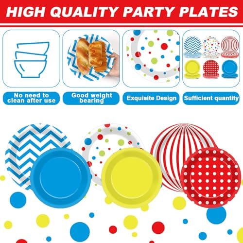 96Pcs Carnival Party Plates Napkins Set for 24 Guests