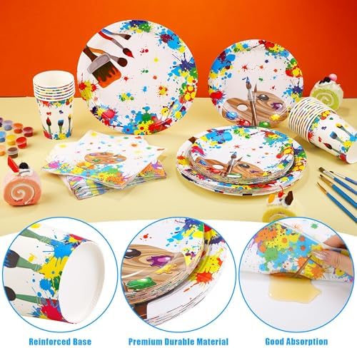 64 Piece Art Party Supplies with Paint Plates Cups Napkins