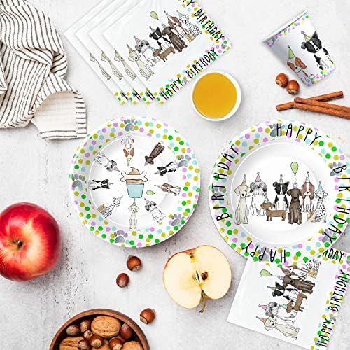 Xigejob Dog Birthday Party Plates and Napkins Set