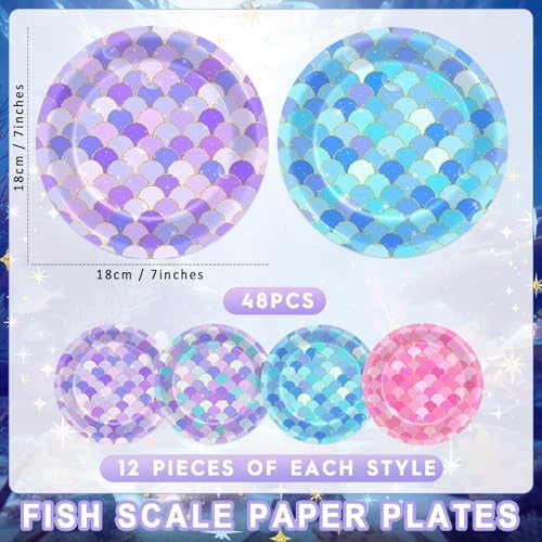 48PCS Mermaid Party Plates Under The Sea Theme Set