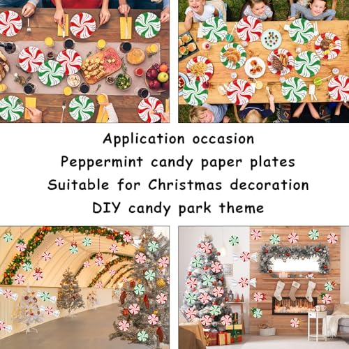 80Pcs Christmas Peppermint Disposable Plates 7 Inch Red Green Striped Partyware