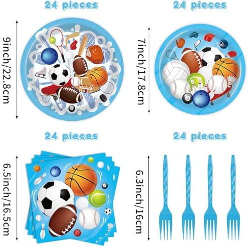 96 Pcs Sports Themed Birthday Party Supplies Plates Napkins