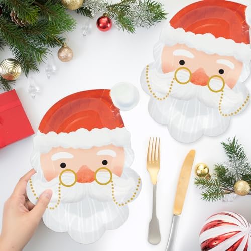 YY Santa-Shape Paper Plates Set of 60 for Christmas Party