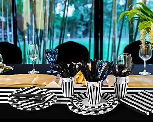 Remagr 154 Piece Disposable Dinnerware Set with Striped Tablecloth