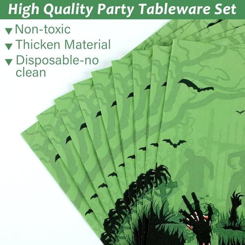 Wiooffen 96 Pcs Zombie Halloween Plates Napkins Tableware Set