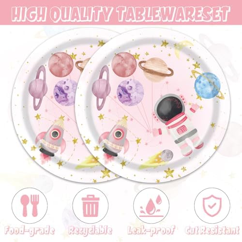 40Pcs Pink Space Themed Party Plates Napkins Set