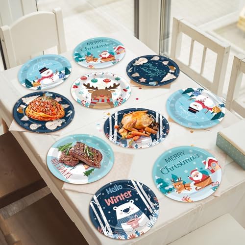 48Pcs Christmas Party Plates with Snowman Design