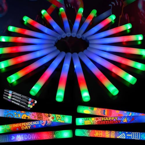 LovesTown 20PCS LED Glow Sticks with 3 Modes and 10 Acrylic Pens