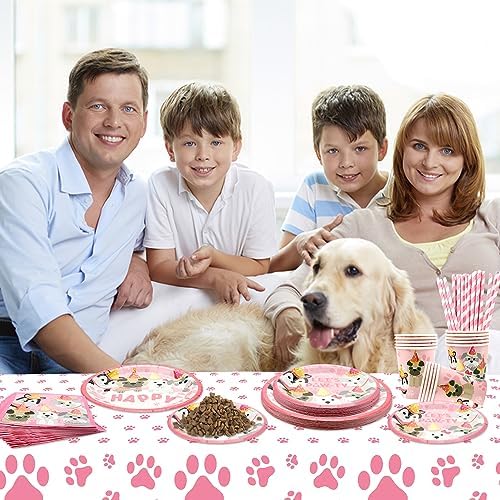 Pink Puppy Birthday Tableware Set for 20 Guests