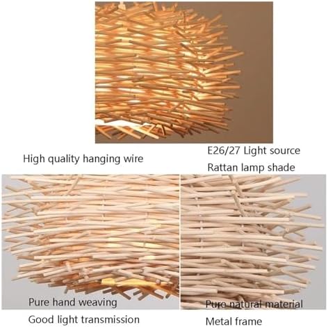 Style Rattan Cage Chandelier Woven Beige Wicker Rustic Pendant Light