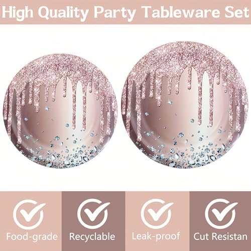 DTDO 96 Pcs Rose Gold Disposable Plates Napkins and Forks