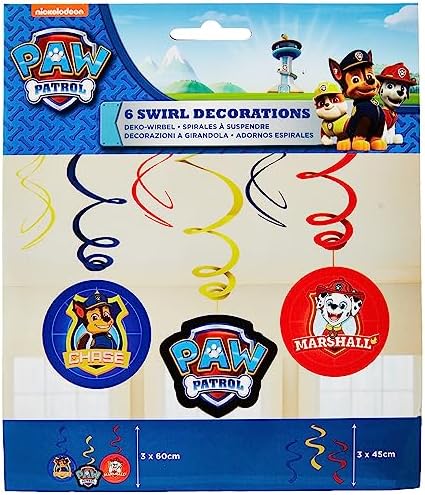 Amscan Paw Patrol Swirl Decorations 6 Pcs