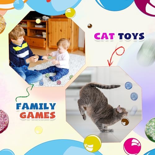 24 Piece Glitter Bouncy Ball Set with Cards for Kids and Cats