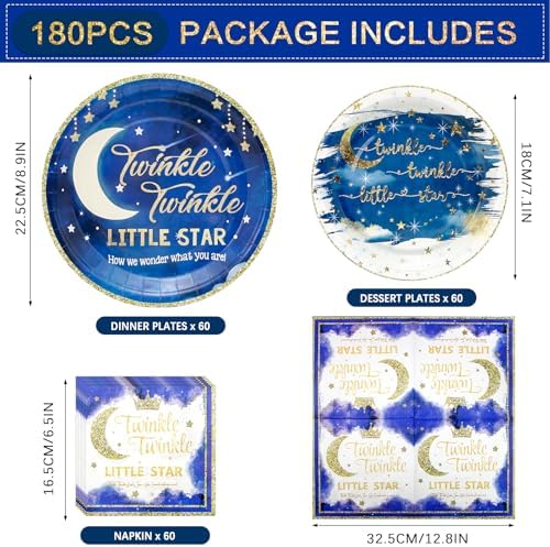 180PCS Twinkle Twinkle Little Star Party Plates Napkins Set Serve 60