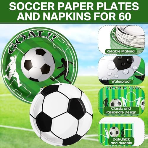 180 Pcs Soccer Party Decorations Plates Napkins Set