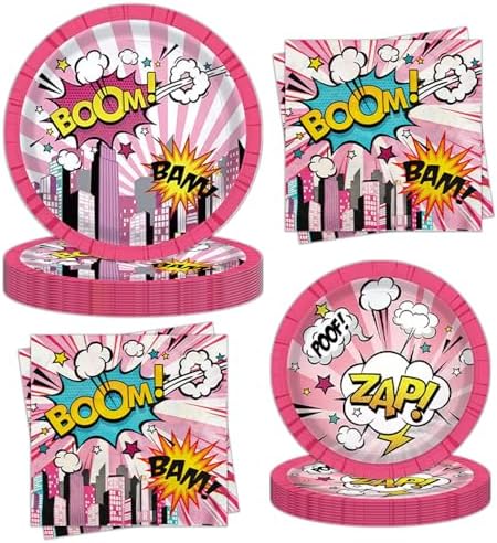 52 Pcs Superhero Party Plates and Napkins Set for 16 Guests