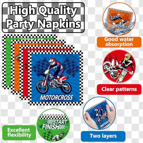 96Pcs Dirt Bike Party Plates Napkins Forks for Boys Birthday