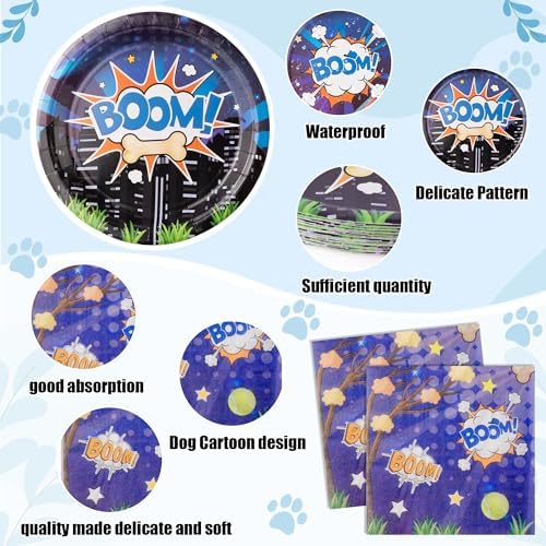 Cartoon Dog Party Plates Napkins Forks Set 24 Guests