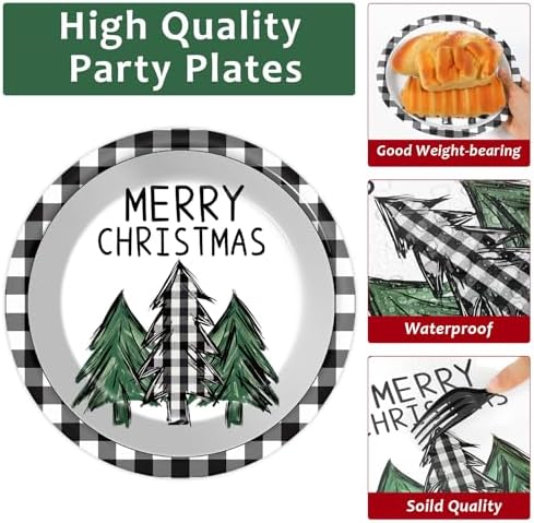 100PCS Christmas Paper Plates and Napkins Set for 25 Guests