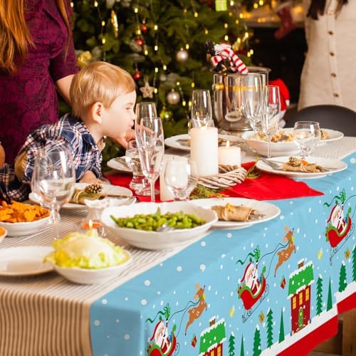 Santa-Themed Disposable Plates Napkins Cups Set with Waterproof Tablecloth - 25 Pieces