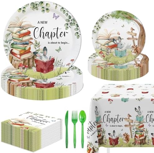 MEHOFOND 145 PCS Book Themed Disposable Plates Set