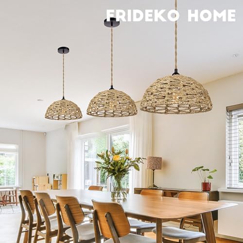 1161in Rattan Chandelier Boho Style Ceiling Light Fixture