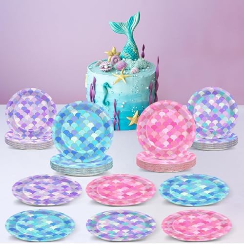 48PCS Mermaid Party Plates Under The Sea Theme Set