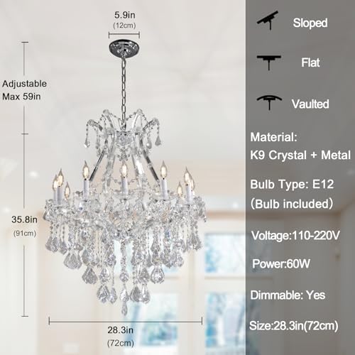 BEIRIO 12-Light K9 Crystal Chandelier Luxury Modern