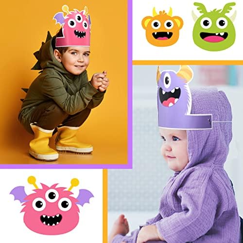 Aoriher 12 Pcs Monster Paper Hats Party Headbands for Kids