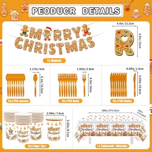 185Pcs Gingerbread Party Supplies Plates Napkins Banner