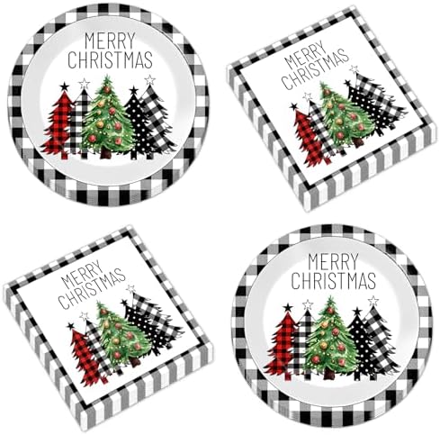 CHUNNIN 50 Pcs Christmas Tree Plates and Napkins Set