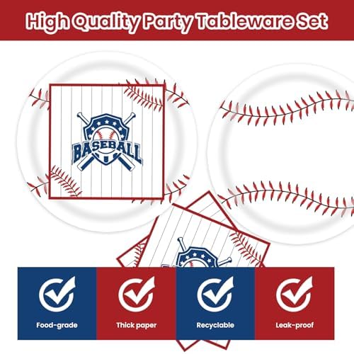 50 Pcs Baseball Party Plates and Napkins for Birthday