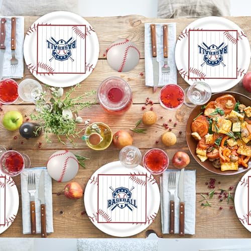 50 Pcs Baseball Party Plates and Napkins for Birthday