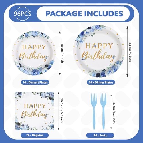 Grencian Blue Flower Party Tableware Set 96 Pcs for 24 Guests