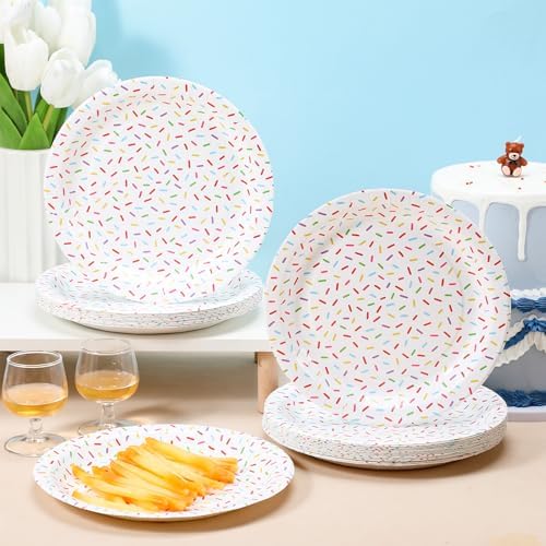 Zhehao 48 Pcs 9 Inch Confetti Sprinkles Plates