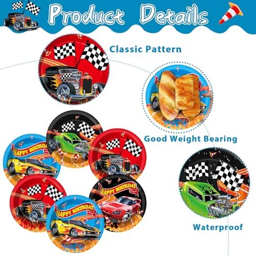 60Pcs Racing Car Paper Plates for Birthday Parties