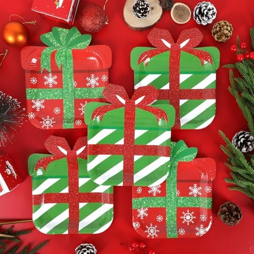 50 Count Christmas Paper Plates Snowflake Design Gift Boxes