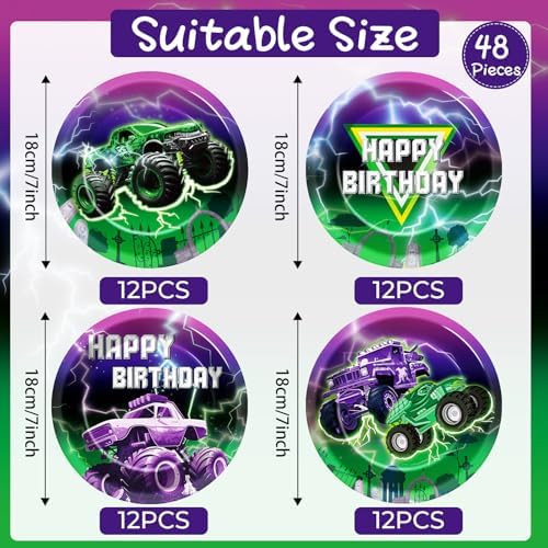 48Pcs Monster Truck Party Paper Plates 7 Inch Racing Car Theme