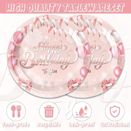 40pcs Pink Rose Gold Plates Party Set